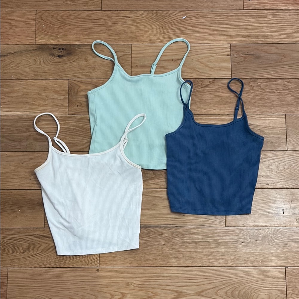 3 Women's Ribbed Tank Tops - White, Blue, and Mint